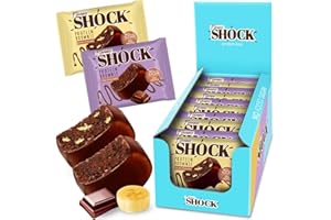 FitnesSHOCK Protein Brownie Snack Mixbox ohne Zucker, Kekse mit 15% Eiweiß, Dunkle Schokolade, sättigende Ballaststoffe, low carb, weiche Konsistenz, 10 Stück х 50g - Schoko und Banane