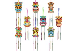 WEDNOK 9 Pack Tiki Wind Chime Kit for Kids Make Your Own Tiki Wind Chime Wooden Arts and Crafts for Girls Boys DIY Coloring Hawaiian Craft for Summer Aloha Party Supplies Luau Party Decoration