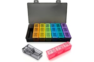 HISTOKIT SUMINISTROS DE LABORATORIO Pastillero Semanal 3 Tomas Diario con Cortador Pastillas - Organizador de Medicamentos en Colores por Día, Caja de Pastillas de Viaje Duradera y Portátil, Ideal para Medicación Regular