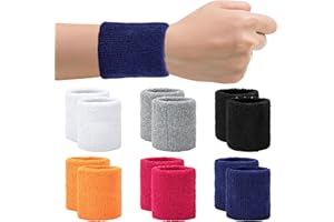YOUKLY Bandeau Poignet Sport, 12 Pièces Poignet Eponge, Bandeau Poignet Absorbant La Transpiration pour Hommes Et Femmes, Bracelets De Tennis en Coton, Adaptés Au Football, Au Tennis