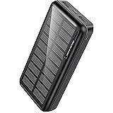 Batterie Externe Solaire 30000mAh, Chargeur Solaire avec Double Sortie USB et Une Entrée USB-C,Power Bank Solaire pour Campin