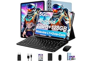 ZIOVO Tablet 10 Pulgadas Android 14, 22GB RAM+128GB ROM (TF 1TB), 5G WiFi/Widevine L1/Octa-Core/8000mAh/Cuerpo Metálico/8+5MP/BT 5.0/Tablet 2 en 1 con Teclado y Ratón - Azul