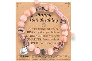 EPVID 8-16 Year Old Birthday Gifts for Girls, Pink Zebra Stone Bracelet Presents for Daughter Granddaughter Niece Goddaughter