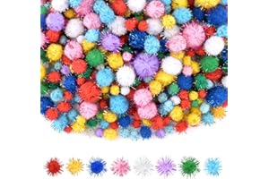 NACHLYNN 1000 Glitter Pom Poms for Crafts Bulk 4 Sizes Colorful Soft Fluffy Pompoms Pompoms for Crafts Dly Decoration Activities with Storage Bag (Multi-Colour)