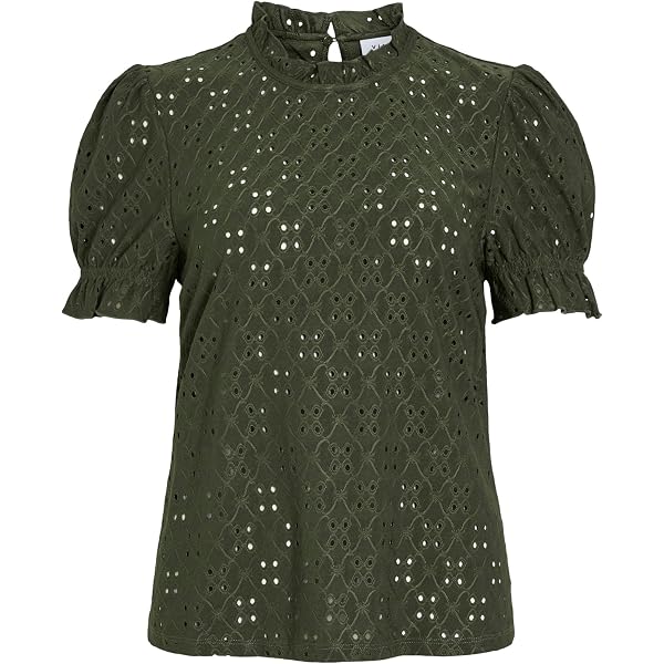Vila Viplisa Top Donna Girocollo Maniche Corte In Jersey Elasticizzato, Nero, Taglio Normale - 2