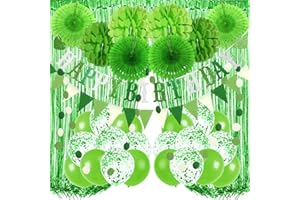 Recosis Geburtstags Dekorationen, Grün Party Dekorationen für Geburtstag Banner Vorhänge Papier Pompons und Fans Girlande Luftballons für Geburtstagsfeier Dekorationen