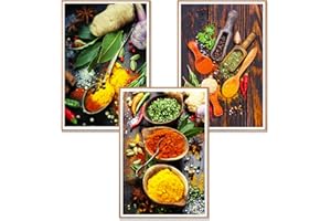 EXQUILEG Lot de 3 posters de cuisine, cuillères, épices, poivre, peinture murale, images et impressions sur toile, décoration murale pour salle à manger, restaurant, salon, sans cadre A, 21 x 30 cm