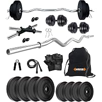 Kore PVC 16-30 Kg Home Gym Set with One 3 Ft Curl and One Pair Dumbbell Rods with Gym Accessories