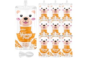 Babi Hapi Reusable Baby Food Pouches - 10 Pack Premium 180ml / 6.3oz Capacity - Fun, Easy-to-Use & Dishwasher Safe