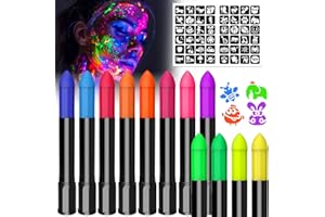 ‎ROIZEFAR kinderschminke set, 12 Farben UV-Fluoreszenz-Gesichts- und Schminkstifte Kit, Leuchten unter UV-Licht, bodypainting farben, Körperbemalung für Geburtstag, Festival, Karneval