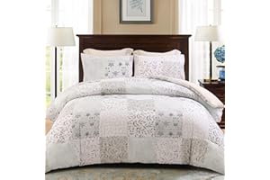 Exclusivo Mezcla Edredón 220x230cm con 2 Fundas de Almohada, Ligero y Cálido Edredón Nórdico para Cama Doble con Estampado de Patchwork, Adecuado para Cualquier Temporada, Camello Gris