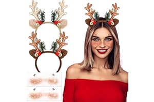 BOFUNX 2pcs Cerchietto Renna Fascia per Capelli Con Adesivi Viso Natale per Donna Ragazza Capodanno Festa