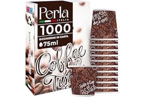 PERLA ITALIA 1000 Pz Bicchierini Caffe di Carta Biodegradabili Biocompostabili Tazzine 75 ml