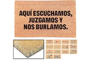 LUCA HOME - Felpudo Entrada casa Original y Divertido de Coco Natural - Felpudo aquí escuchamos 33x60 - Ideal para Puertas de Exteriores Cubiertas, pasillos y entradas de hogares