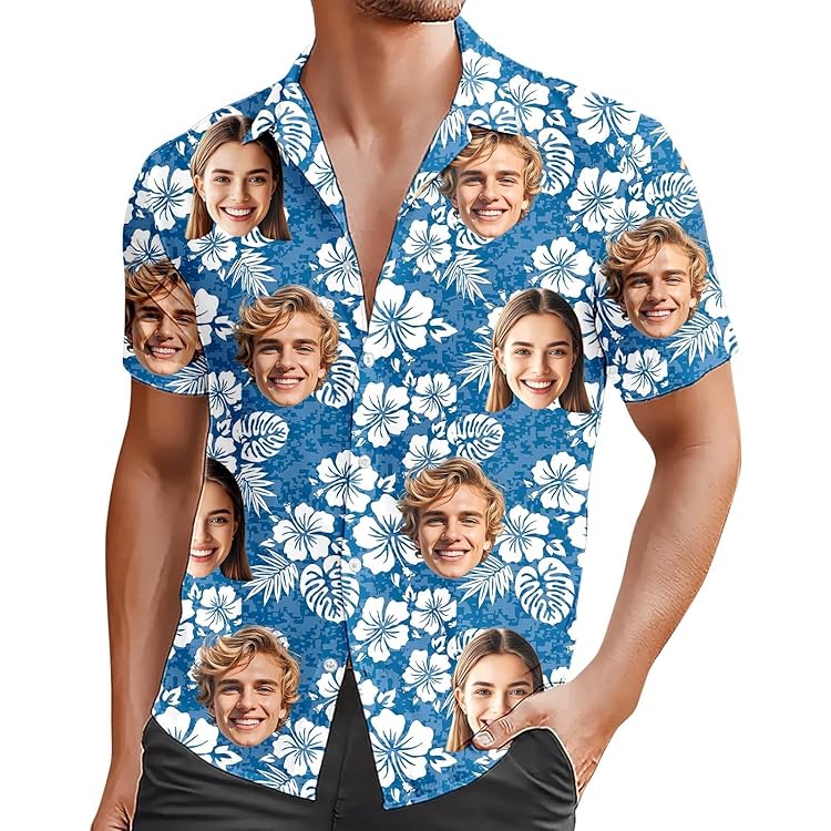 Chemise Hawaïenne Homme, Chemisette Homme Manche Courte T-Shirt Et Short Chapeau Lunettes De Soleil Eté Fete Plage Tropicales (FR/ES, Alpha/Lettres, M, Taille Normale, Taille Normale, Blanc