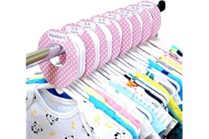 Bloomsworld 8 Baby Wardrobe Dividers, Baby Clothes Hanger Size Dividers from Newborn to Toddler Age, Rose Pink Polka Dots for Boys and Girls