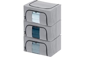 LIVIVO Set of 3 Storage Bags Boxes Organiser Double Opening Zips Clear Windows – Great for Storing Duvets Blankets, Bedding, Clothes Towels, Sweaters Toys - 24L Under Bed Closet Wardrobe Box