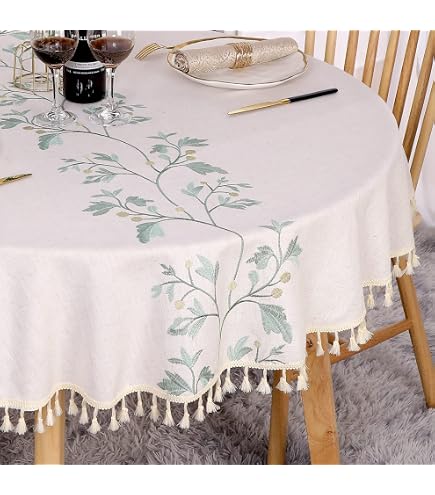 Tovaglia Rotonda In Pizzo Beige Con Nappe, Diametro 150 Cm, Stile Boho Per Matrimoni E Cene