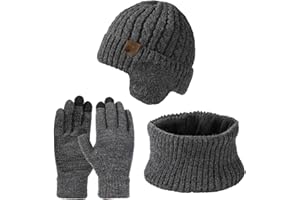 Tolaler Invernali Cappello Sciarpa Guanti Touch Screen Set 3 in 1 per Donna Uomo Caldo Berretto Maglia Pile Foderato Scaldacollo per Sport All'aperto Accessori Sci Regalo