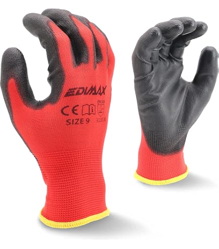 DONAU SAFETY Guanti da lavoro con rivestimento in lattice/uomo donna/taglia 09, 12 paia/rosso/nero/montaggio/guanti da montaggio/per lavori di montaggio meccanico servizio trasporto e lavori di