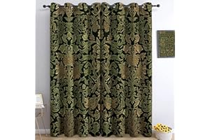 GENERIC Blackout Curtain Traditional William Morris Plant Green Brown W 46" x L 54" (2 Panels), Thermal Insulated Eyelet Curtains for Kids Adults, Printed Curtains for Bedroom Living Room Kitchen Office