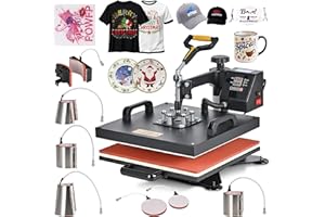 CREWORKS 8 IN1 Pressa a Caldo 38 X 38CM Pressa di Calore 1400W Termopressa Macchina per Sublimazione Digitale Rotazione a 360 Gradi Pressa a Caldo per Magliette Cappellini T-Shirt Tazze Piatti