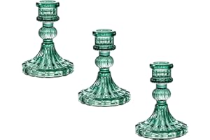ENJINKAIL Glass Candle Holder Taper Candlestick Holders, Decorative Candle Sticks Set of 3, for Formal Events, Wedding, Church, Fall, Holiday DéCor, Table Centerpiece Decoration