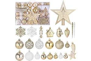 LEAZZLE 121 Piezas Juego de Bolas Arbol de Navidad, Bolas de Navidad de Plástico Inastillable, Decoracion Navidad Delicado, Adornos Arbol Navidad, para Natal, Cumpleaños, Ø3/4/6 cm (Dorados y Blancas)