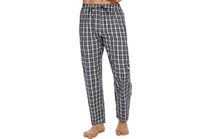 Litherday Pantalón Pijama Hombre Largo Algodón Invierno Pantalones de Dormir Hombre A Cuadros y Lisos con Cordón y Bolsillos Cómodos para Casa y Noche Tallas S-XXL