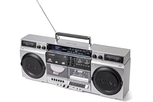 Roxel Camden Retro Cassette CD Player Boombox with DAB/FM Radio, Portable Vintage Player, BT 5.3, USB/TF/SD Playback, Mains Power, Headphone Jack, Vintage Design (Silver)