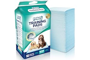 PETLICITY Pack of 50 Puppy Dog/Kitten Toilet Training Pads - Highly Absorbent Mats to protect your Floor, Carpets and Furniture from Pet Pee Wee Mess (Medium 60cm x 60cm)