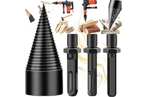 Begpoee 42mm Spaccalegna, Spaccalegna a Spirale, Spaccalegna Cono Di Legno, Spaccalegna a Vite Coni, Spaccalegna per Legno, Con 3 Manici per Trapano, Per Forare Il Legno(Nero)