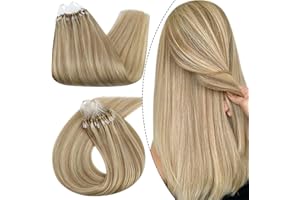 Ugeat 24Pulgada/60cm Micro Loop Extensions Natural Highlight Rubia #16/22 Micro Ring Extensiones Pelo Remy Brasileno 50g Beads in Hair Extensions