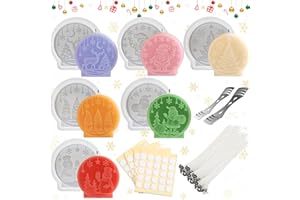 TZEKING 218 Stück Kerzen Silikonformen Weihnachten Set,6PC 3D Weihnachten Kerzenform+200 Wachsdochte+2 Halter+10 Aufkleber,Silikonform Weihnachten Kerzen,Weihnachtsbaum Kerzenform für DIY Duftkerze