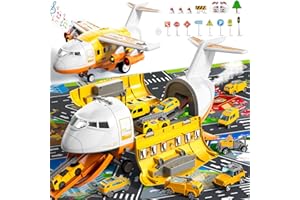 CI VETCH Spielzeug Flugzeug für Jungen Kinder Alter 4-7, Flugzeug Spielzeug für 3 Jahre alt, große Transport Spray Flugzeug Spielzeug mit 10 Baufahrzeuge, Geburtstagsgeschenke Jungen Spielzeug Alter 4-5