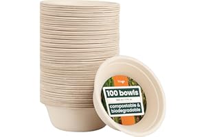 HAAGO 100 Ciotole di Canna da Zucchero Ecologiche Biodegradabili e Compostabili a Casa - Come le Ciotole di Carta, Ciotole Monouso per Cibi Caldi e Freddi - 500 ml