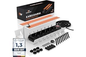 GELSENWERK® Kabelkanal Schreibtisch Weiß - Kabelmanagement Set selbstklebend & verschraubbar - Kabel Organizer & Kabelwanne ohne Bohren - 2er Komplettset für Büro & Home Office