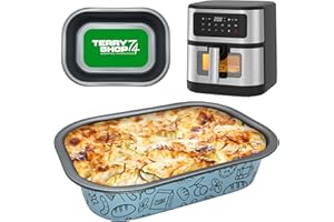 Terryshop74® Teglia Azzurra Rettangolare 22x16x5 cm in Alluminio Antiaderente – Mini Teglia per Friggitrice ad Aria, Forno e Airfryer – Riutilizzabile, Capiente e Facile da Pulire (Base 20x14 cm)