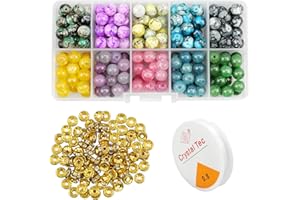 inodiref Round Gemstone Beads Box Set Crack Glass Beads Set with Alloy Spacer Beads for Handmade and Jewelry Production Necklace Bracelets