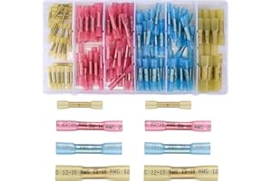KOXXIAMOQ Zestaw 130 łączników kablowych, wodoszczelnych, zaciskowych, 12-26 AWG, złącza termokurczliwe, wodoodporne, złącza stykowe, końcówki kablowe, zestaw łączników lutowniczych – żółty, różowy
