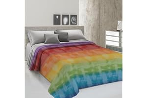 PENSIERI DELICATI Copriletto Matrimoniale 260 x 280 cm, Telo Singolo 100% Cotone Pique, Ideale Come Telo Arredo, Coperta Salva Letto 2 Piazze, Fantasia Arcobaleno Multicolor, 100% Made in Italy