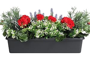 Blooming Artificial - Decorative Artificial Flowers, Realistic Fake Flowers - Artificial Window Box for Outdoor and Indoor, Year Round Decorative Foliage, UV and Water Resistant (Red) (60cm)