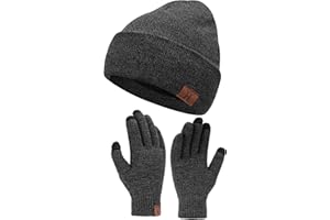 Bequemer Laden Men's Women's Winter Warm Beanie Hat Touchscreen Gloves Set, Winter Hat Knitted Hat Winter Gloves with Fleece Lined