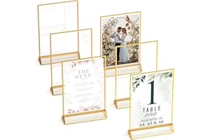 DASHER PRODUCTS Gold Picture Frames Double-Sided, 6-Pack A6 Acrylic Table Number Holders, Clear Easel Stands for Signs, Gold Frames for Wedding Table Numbers, Menu Holders, and Photo Displays for Events and Décor