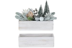 NUPTIO Centros de Mesa de Madera Caja: 2 Piezas 30cm Centro de Mesa de Flores Rectangular Florero Blanco Rústico Cajas Largas para Boda Fiesta Navidad Decoraciones