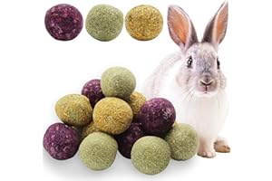 Hioph 15 Pcs Rabbit Chew Toys for Teeth, Guinea Pig Chew Treats, Natural Flowers Flavored Timothy Hay Ball, Small Animals Molar Balls Bunny Hamsters Gerbils Groundhog Squirrels Teeth Care