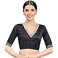 Studio Shringaar Women's Readymade Silky Saree Blouse Elbow Length Sleeves With Embroidered Neckline Choli