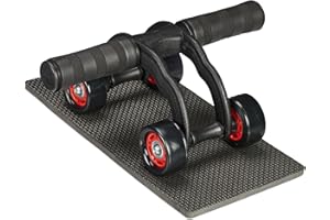 ‎RELAXDAYS Relaxdays Wózek do ćwiczeń brzucha z 4 kółkami, trenażer brzucha do domu, dla kobiet i mężczyzn, rolka fitness z matą pod kolana, czarny/czerwony