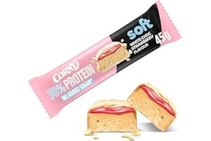 ‎CORNY Protein Riegel | Corny | Soft Protein White Chocolate Strawberry Flavor | 30% Protein | Eiweißriegel ohne Zuckerzusatz | Einzelriegel 45g