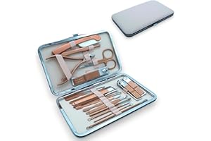 TC TALACANO Kit de Manicura y Pedicura Profesional, 18 piezas, Cortaúñas de Acero Inoxidable, Tijeras de uñas, remover cutícula, en Elegante Estuche para pies y manos, para Casa y Viajes